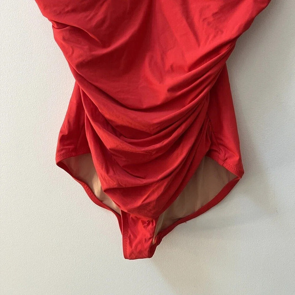 J. Crew Red Ruched V-Neck One Piece Swimsuit Women's XS Bathing Suit - Picture 11 of 16